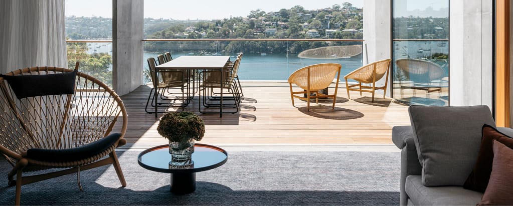 picture of sunlit loungeroom oerlook sydney harbour