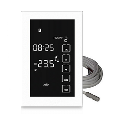 AT8V3 Glass touch-screen programmable thermostat for underfloor heating.